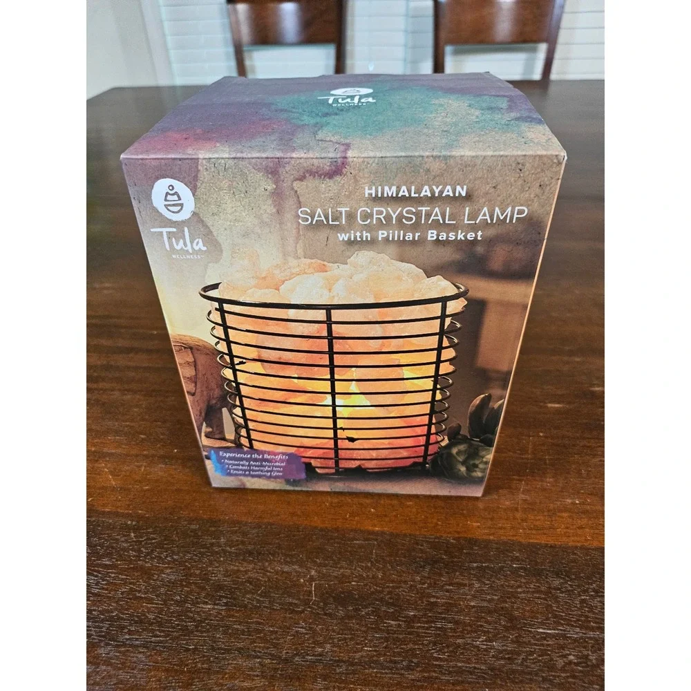 Tula Wellness Himalayan Salt Crystal Lamp Pink Orange Pillar Basket